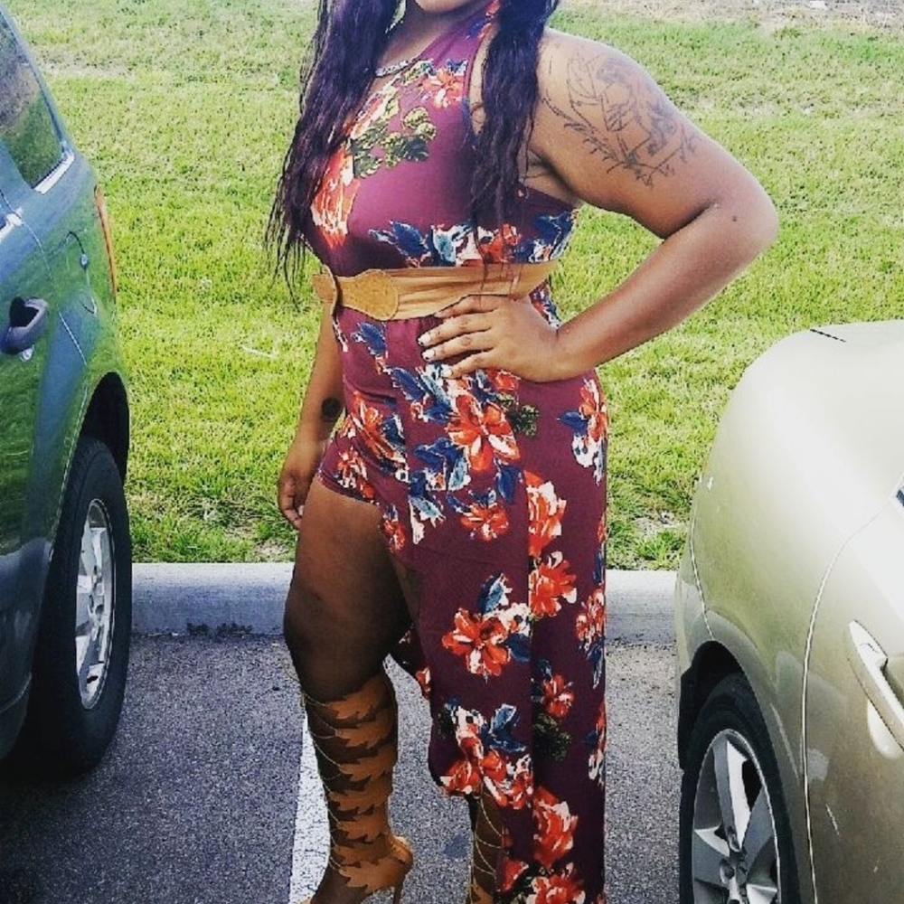 Burgundy Floral Halter Romper